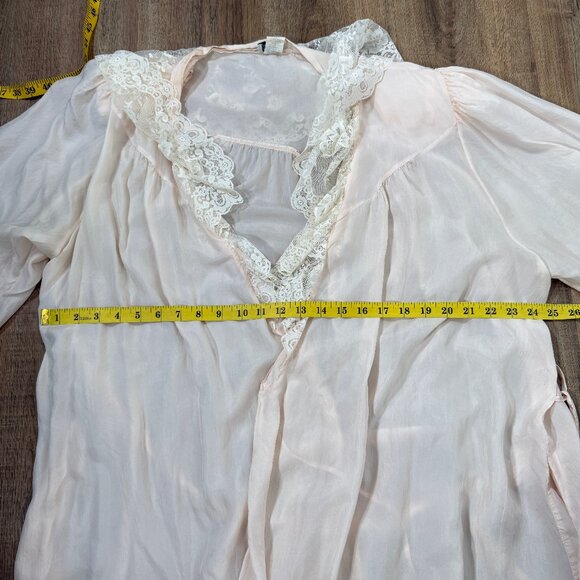 Vintage Linda 100% Silk & Lace Maxi Robe Long Coquette Romantic Light Pink M - Picture 8 of 16